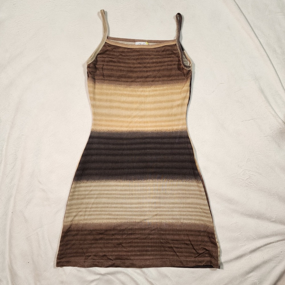 Mine USA True Vintage y2k 90s Grunge Stripe Mini Dress Small Brown Tan Bodycon